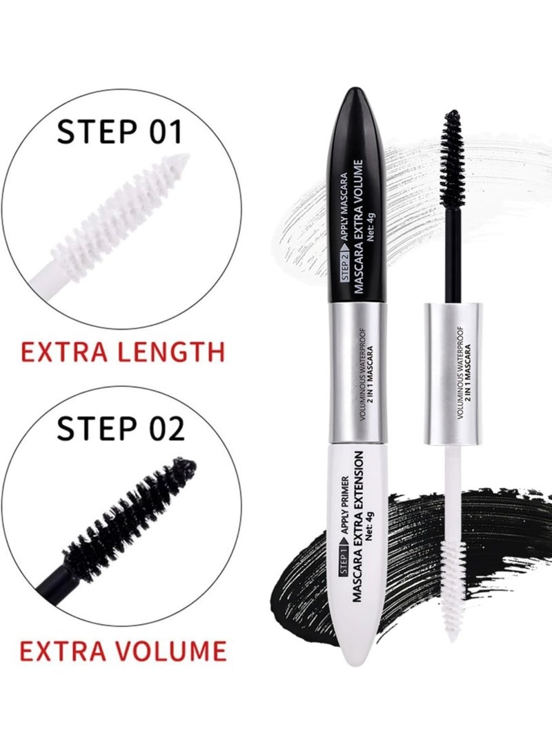 SHEBEEDO Double Extension Mascara & Eyelash Primer 2 in 1 - Black Mascara Lengthening & Volumising with White Mascara Primer for Natural Curled Lashes, Waterproof Smudge-Proof Formula for Daily Makeup - Image 3